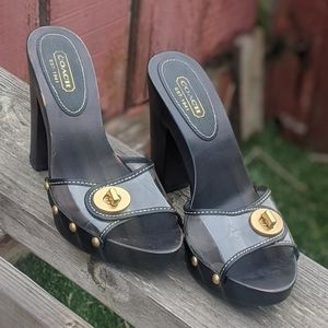 Coach Black Cagney Wooden Heel Sandals